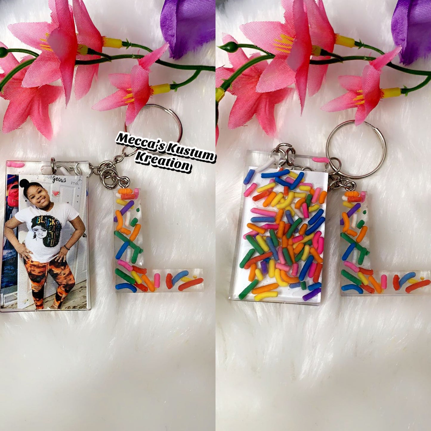 Custom Letter Initial Resin Keychain With Resin Photo Keychain